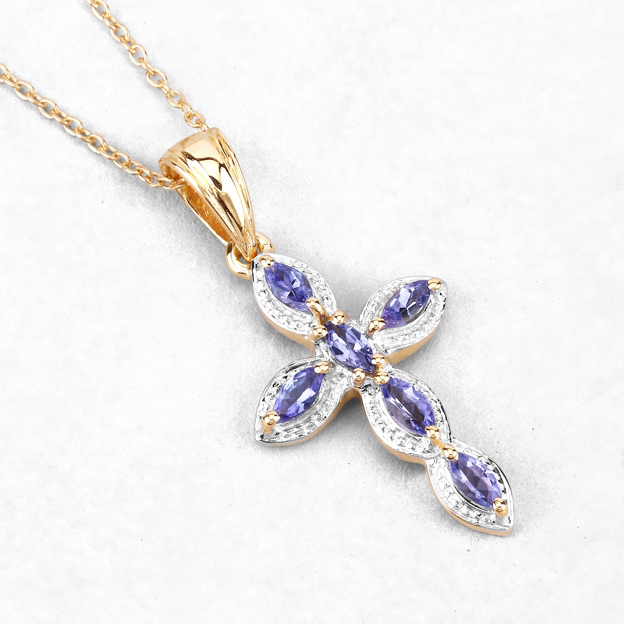 Quintessence Jewelry – wholesale Pendant/charm necklace – Tanzanite Pendant, Natural Tanzanite Cross Pendant Necklace2