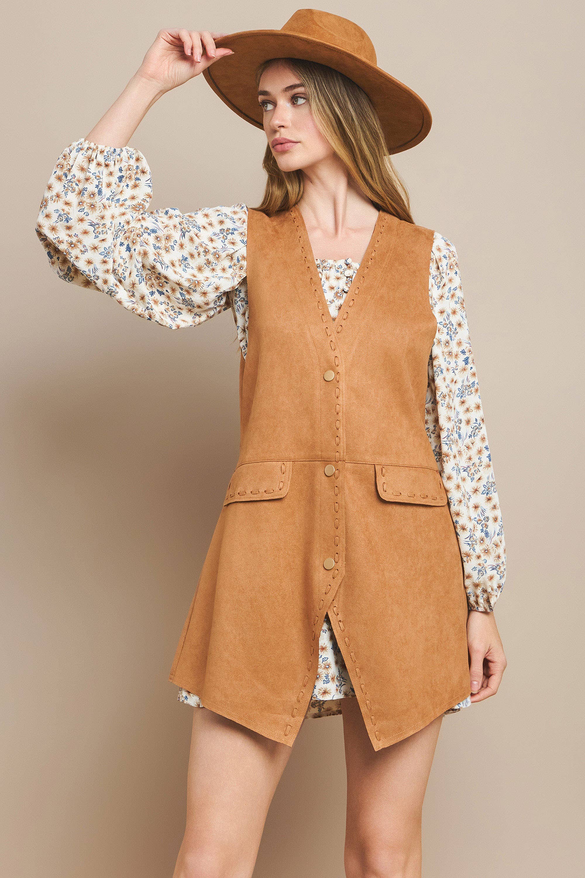 WISTERIA LANE - Wholesale Outerwear Vest - Women's - SUEDE MIDI VEST - RUST 6432JIA  11