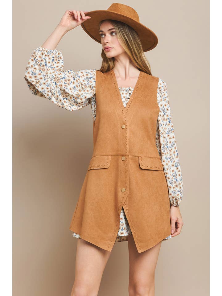 WISTERIA LANE - Wholesale Outerwear Vest - Women's - SUEDE MIDI VEST - RUST 6432JIA 11