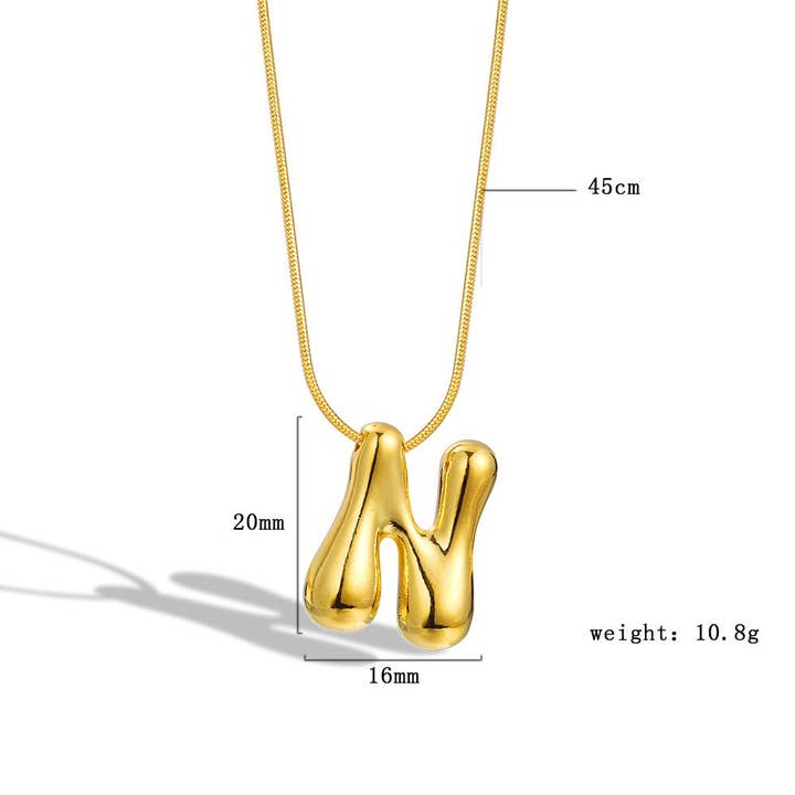 The Classy Cloth WS - Wholesale Pendant/Charm Necklace - Bubble Letter Initial Necklace - Gold RTS12