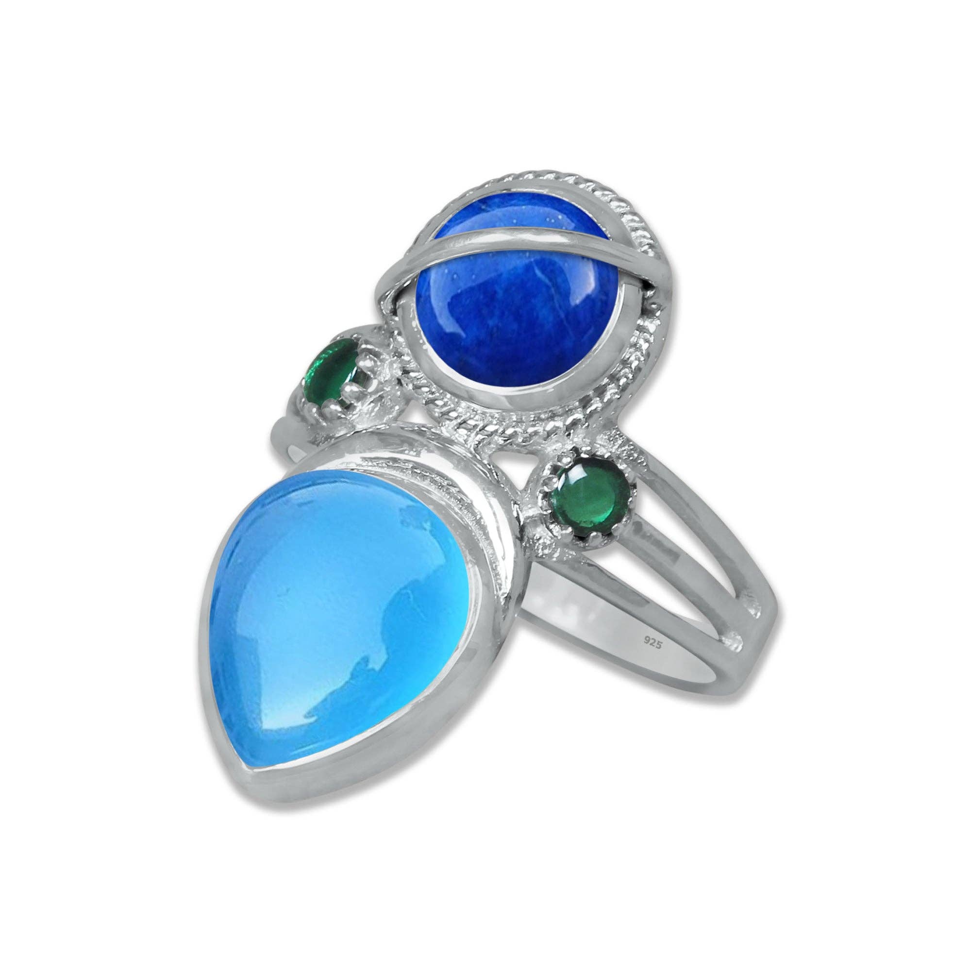 Handmade Jewels - Venta al por mayor Anillos grandes/de cóctel - Anillo de Lágrima de Doble Gema en Plata de Ley – Diseño de Declaración de Doble Piedra | Hecho por Encargo8