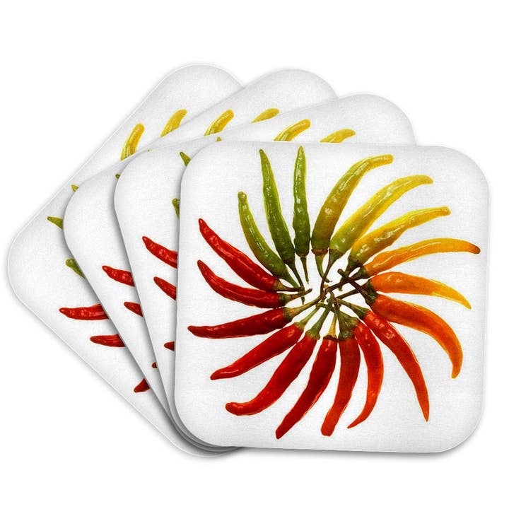 3dRose, Peperoncini Piccanti Rossi - peperoncino, peperoncino, peperoncini, peperoncini, pepe, peperoni, rosso, Sottobicchiere per la vendita all'ingrosso da parte di 3dRose