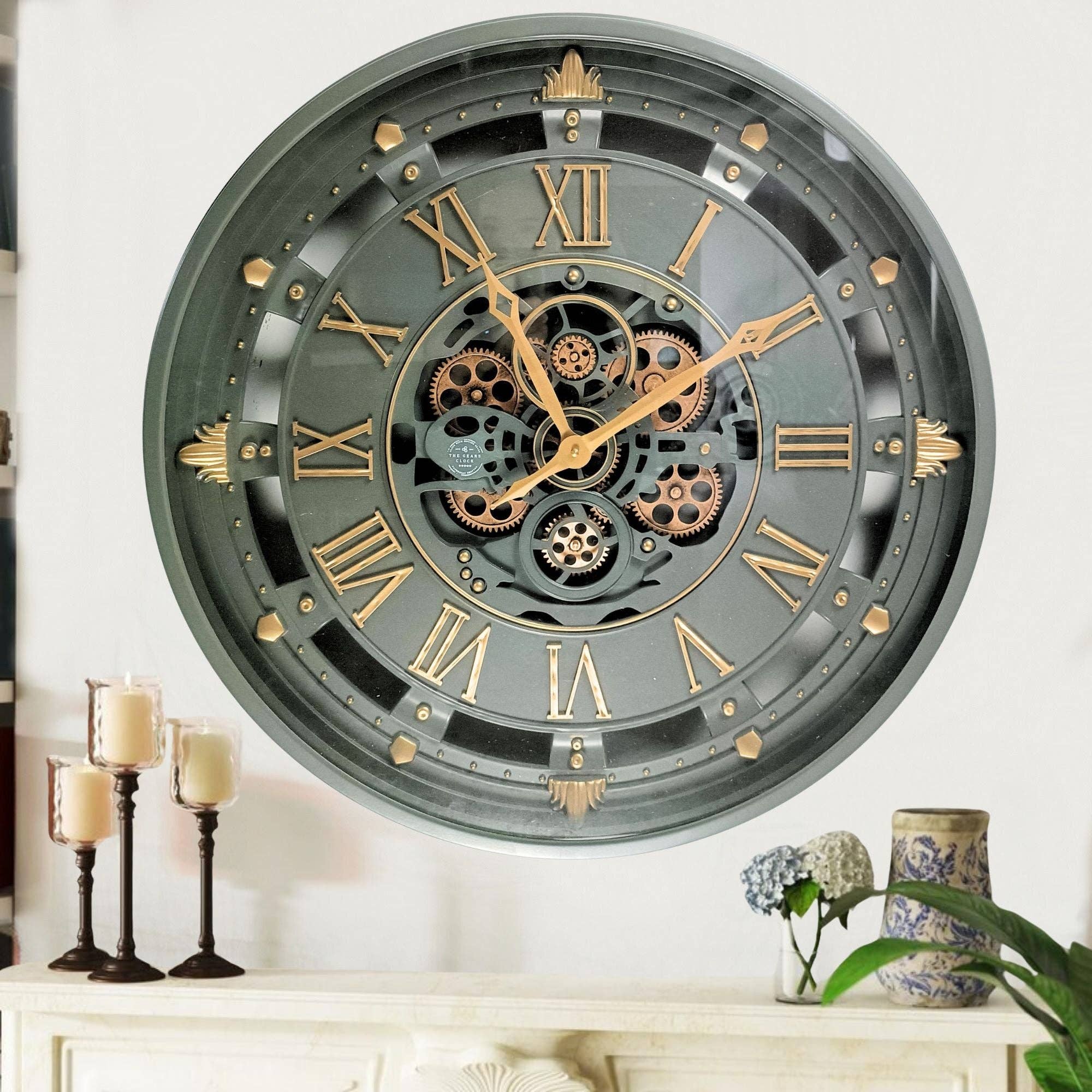The Gears Clock - Wholesale Wall Clock - BELGIUM LINE WALL CLOCK ROUND 26 INCH GREEN3