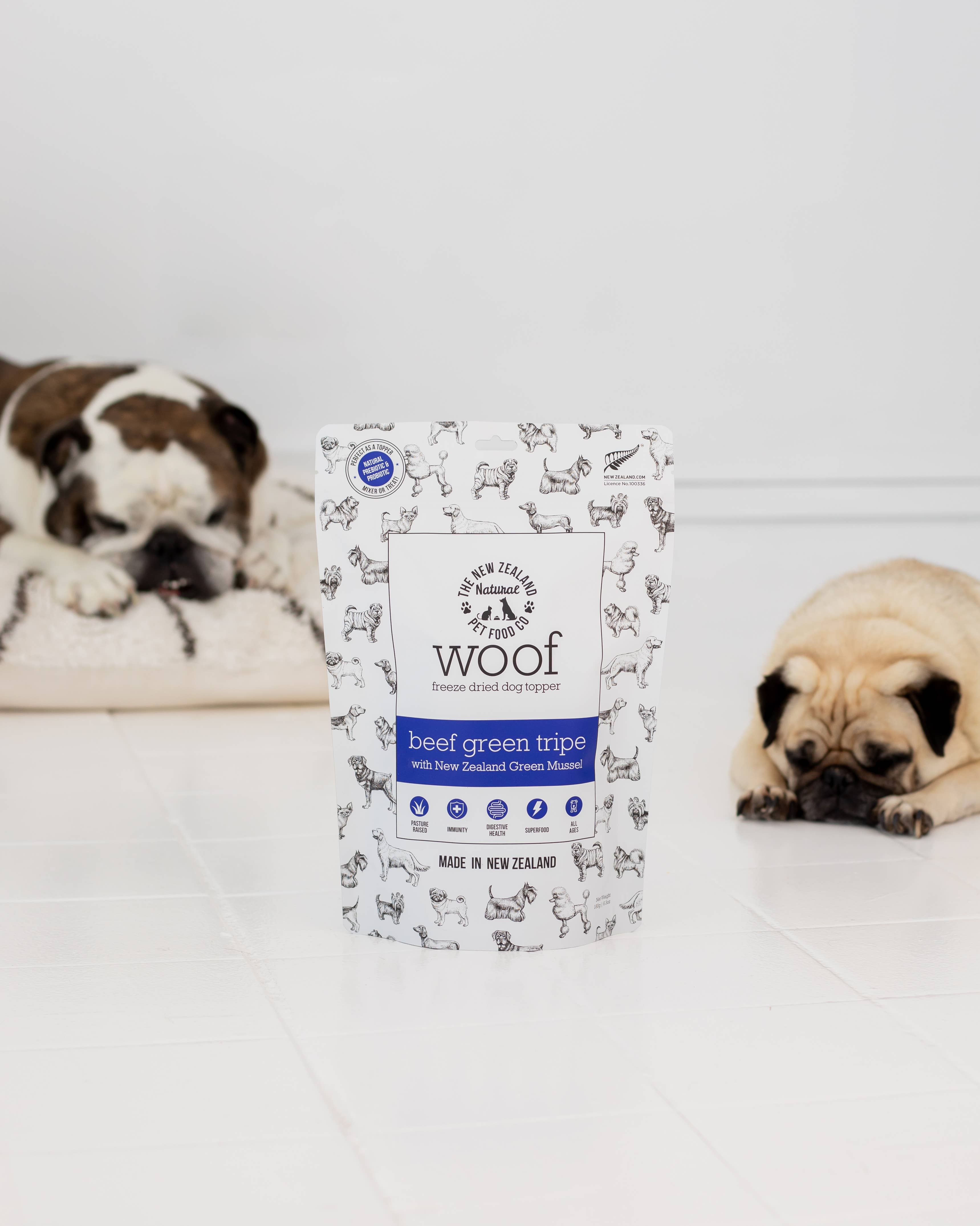 The New Zealand Natural Pet Food Co - Wholesale Pet Treats - Dog - Woof Beef Green Tripe Topper 6.3oz3