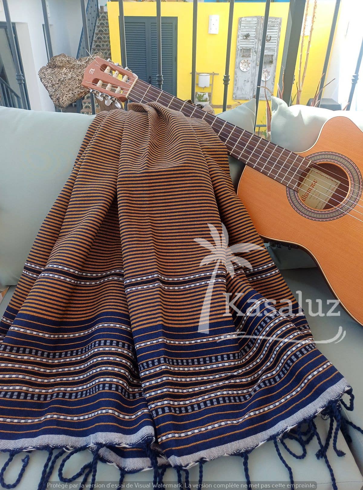 KASALUZ - Vente Serviette de plage - Fouta Playa Gypsy Bleu marine 100% coton0