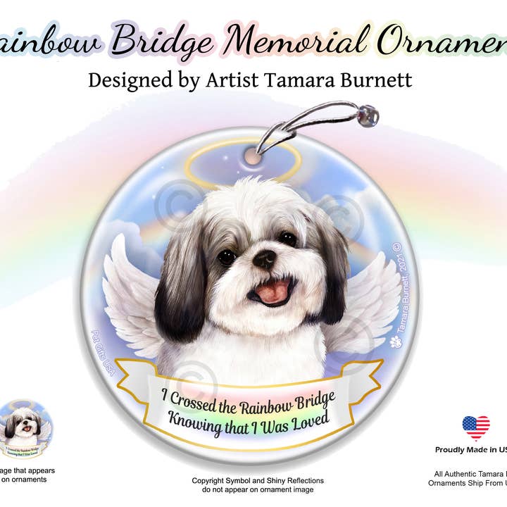 Pet Gifts USA, LLC - Vendita all'ingrosso Decorazione - Shih Tzu - Ornamento commemorativo per ponte arcobaleno argento/bianco