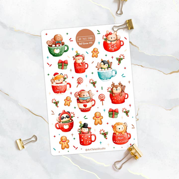 Hot Cocoa Sticker Sheet, Winter Mug Stickers, Cafe, Hot Chocolate, Planner Stickers, Bullet Journal Stickers, Christmas, Festive, Cup,Coffee for wholesale by Art Tales Studio