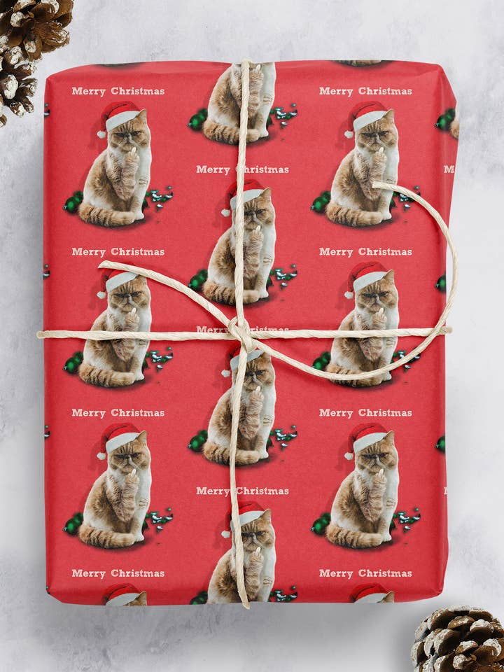Christmas Gift Wrap - Cat Finger **Pack of 2 Sheets Folded for wholesale by Brainbox Candy