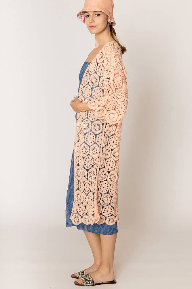 Hana - Wholesale Cardigan - Women's - Geometric Pattern Crochet Long Solid Cardigan10