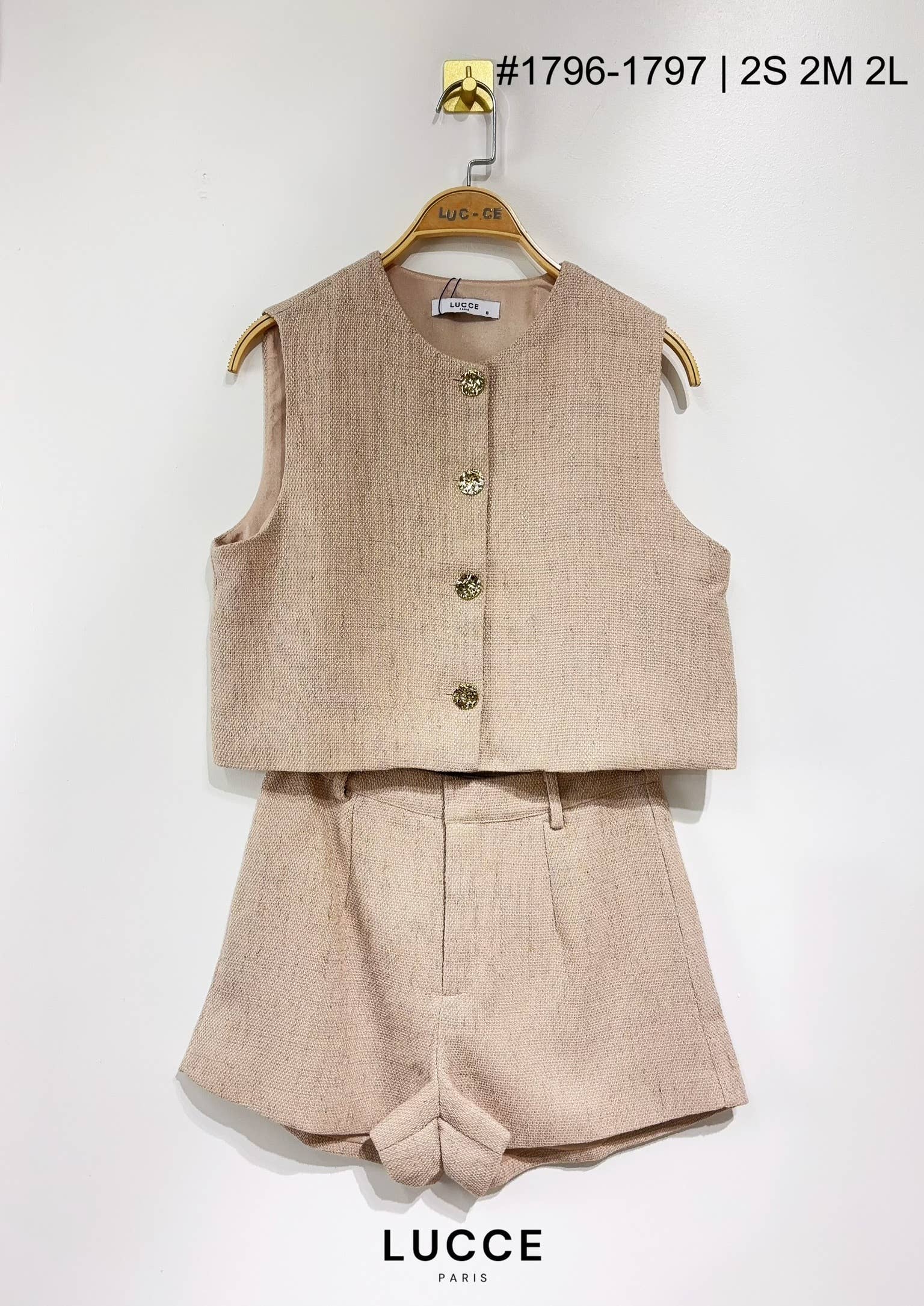 LUCCE - Wholesale Top & Short Set (NOT Loungewear) - Women's - Tweed set - ENS1796-17972