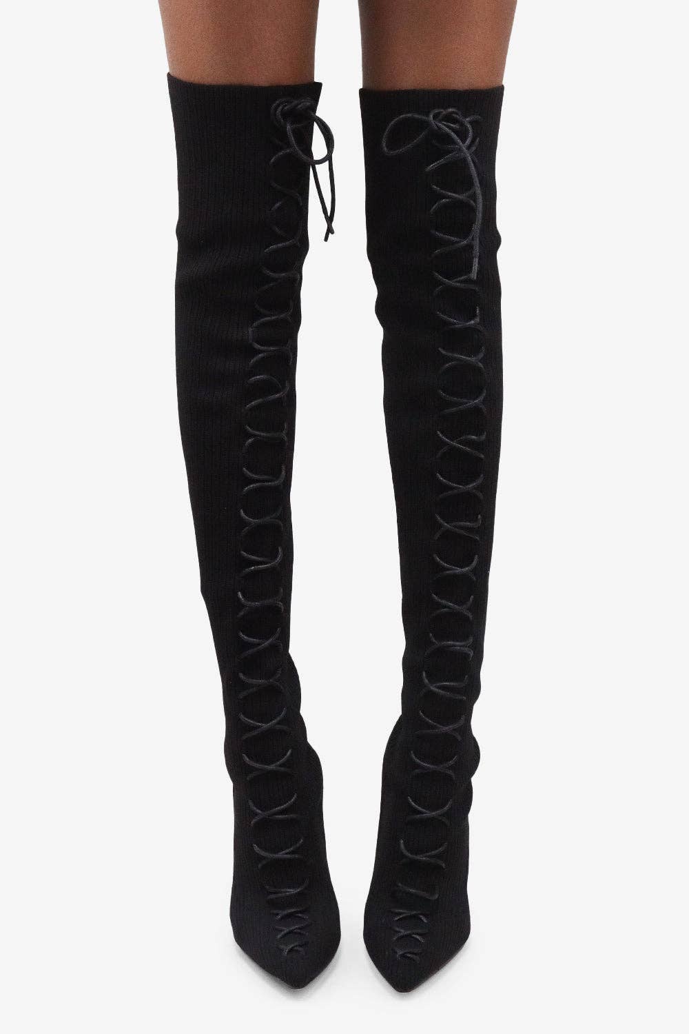 Lemonade Shoes – Botas - Mulher por atacado – ZERI - Bota rosa de tricô tipo meia, acima do joelho com cadarço6