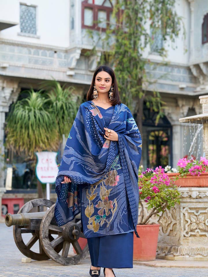 India shopping - Wholesale Top & Pant Set (NOT Loungewear) - Women's - Roman Silk Salwar Suit Foral Print With Beets Handwork | Ready To Wear
