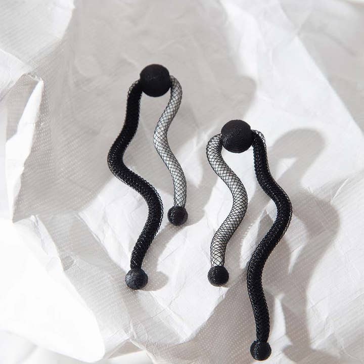 Iskin Sisters - Wholesale Dangle Earrings - Pendientes Vida Olas - Negro/Blanco*1