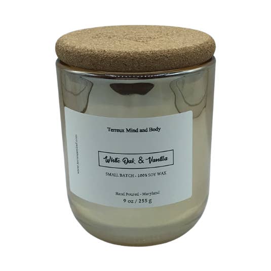 Sojaljus 8,5 oz Glasburk Vit Ek Vanilj - Hemdoft för wholesale av Terreux Mind & Body