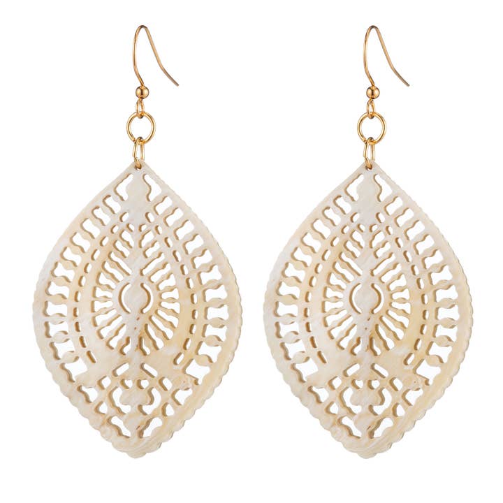 Buffalo Horn Earring - Carved Pattern for wholesale by VIVO