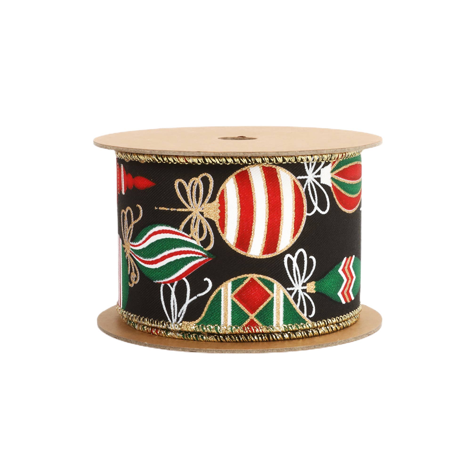 LA Ribbons Wholesale - Wholesale Ribbon - Gift Wrapping - 2 1/2" Wired Ribbon | "Holiday Ornament" Black/Multi | 10 Yard Roll4