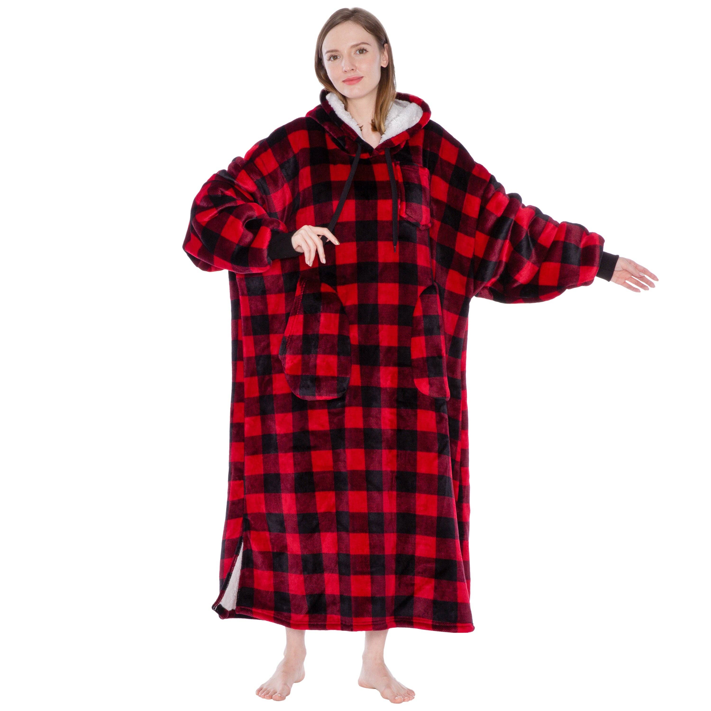 Pavilia - Wholesale Hoodie - Women's - Chest Pocket Sherpa Hoodie Blanket - Patch Pocket (Regular / Long)174