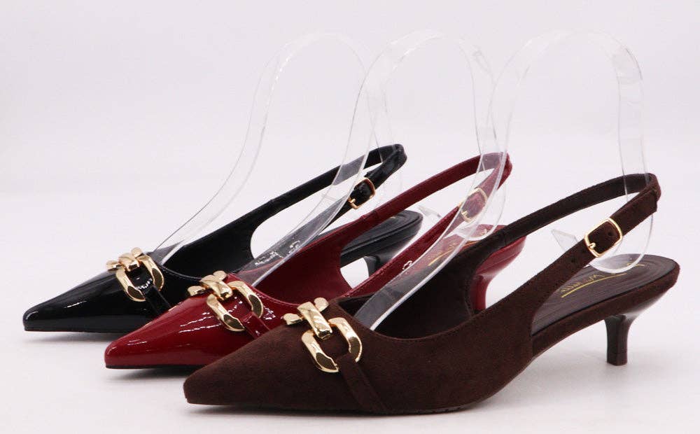 Mars Sky Shoes Wholesale - Wholesale Low Heels - Women's - Anne Michelle STILE-11 Women Kitting Heel Metal Decoration Slingback Pumps-12 Pairs Pack-20.05/Pair3