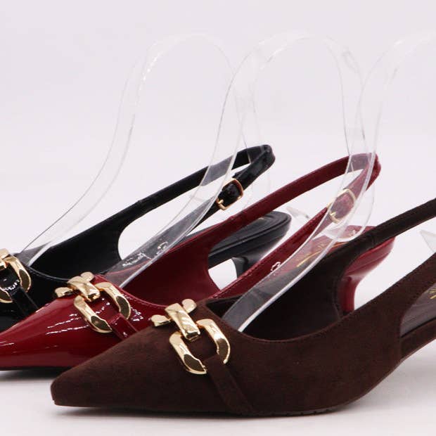 Mars Sky Shoes Wholesale - Wholesale Low Heels - Women's - Anne Michelle STILE-11 Women Kitting Heel Metal Decoration Slingback Pumps-12 Pairs Pack-20.05/Pair3