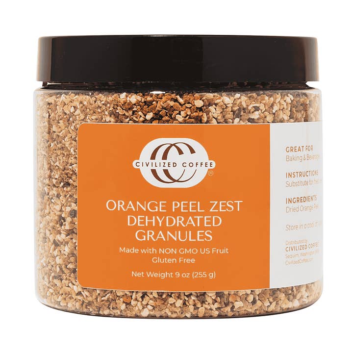 Orange Peel Zest Dehydrated Granules for Baking & Drinks-9oz for wholesale by Civilized Coffee