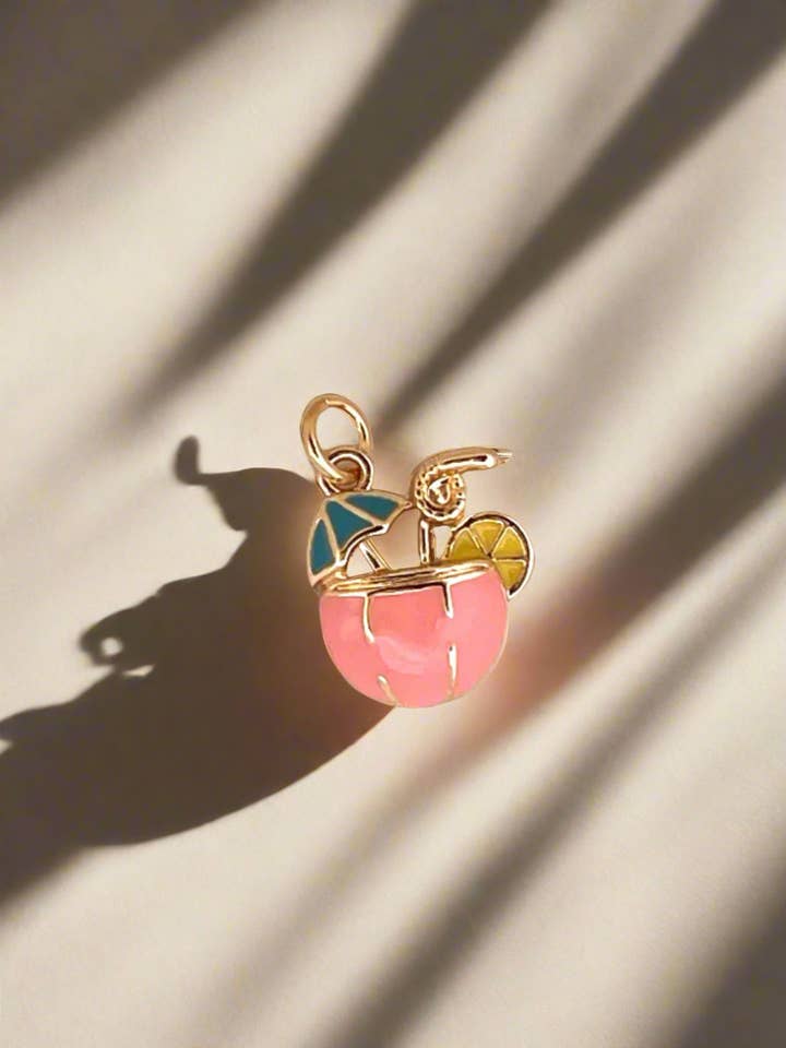 Coconot Bliss Pink Drink Gold Enamel Charm for wholesale by My Girl in LA