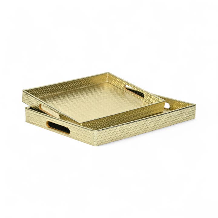 Set of 2 Gold Cross Woven Vinyl Trays for wholesale by Cheungs Home Decor