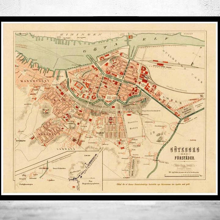 Old Map of Gothenburg Göteborg Sweden 1881 Vintage Map | Vintage Map Wall Art Print por atacado de OldCityPrints - Old Maps and Posters