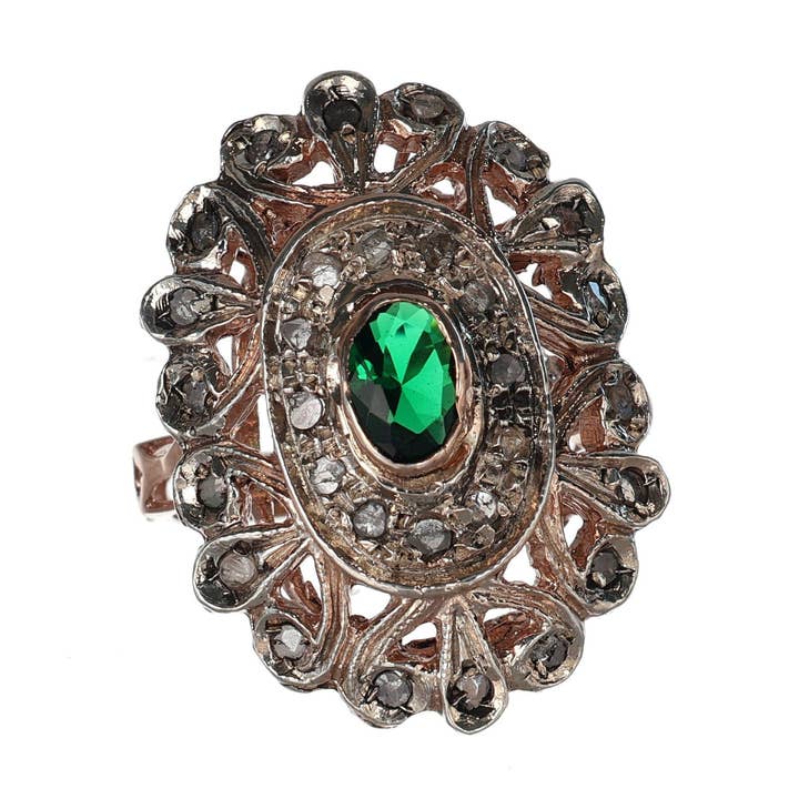 Antique Reproduction Ring with Emeralds and Diamonds for wholesale by Gold Antique