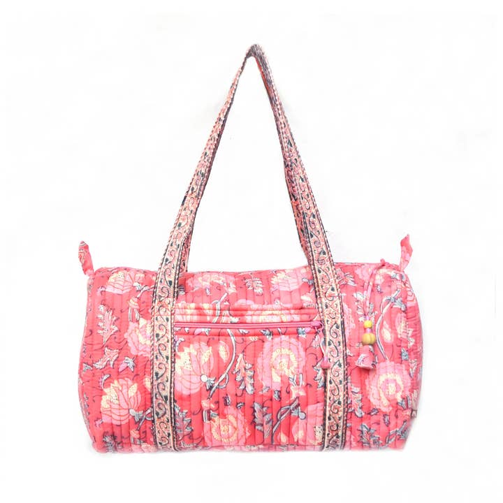 Peony Bloom Large Duffle Bag - Block Printed Organic Cotton for wholesale by Anju Jewelry