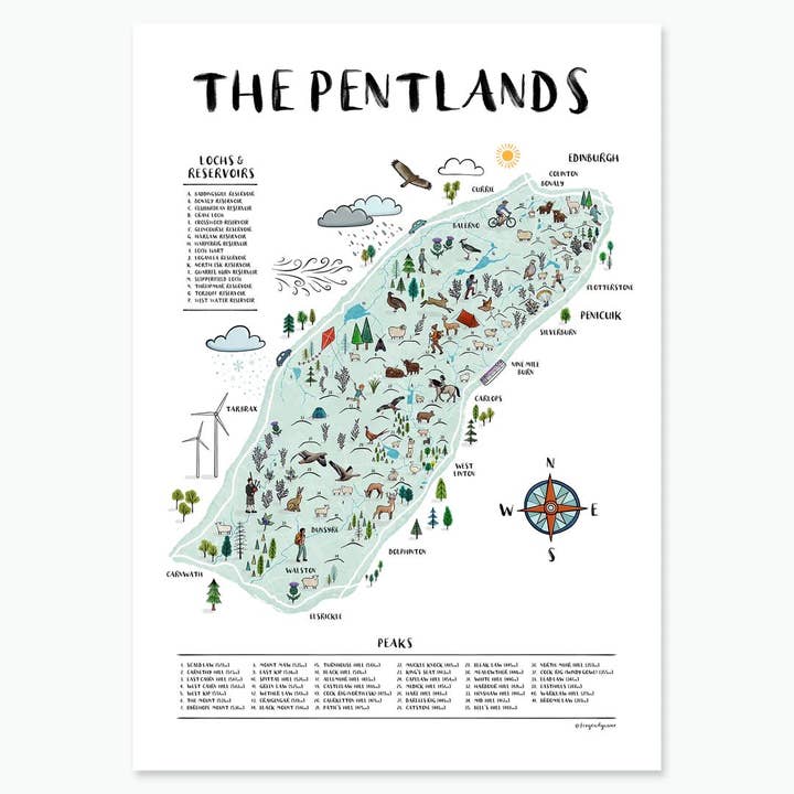Pentland Hills Map for wholesale by frog and gnome