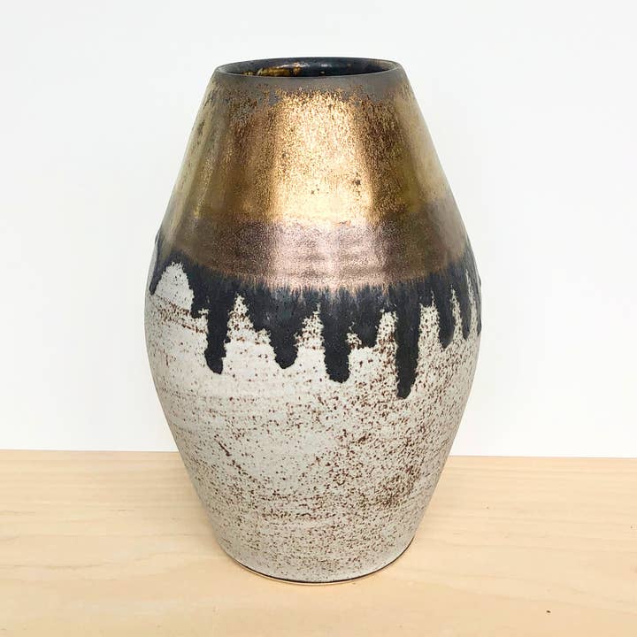 Jessica Wertz Ceramics - Wholesale Vase - Gold + Grey Short Vase0