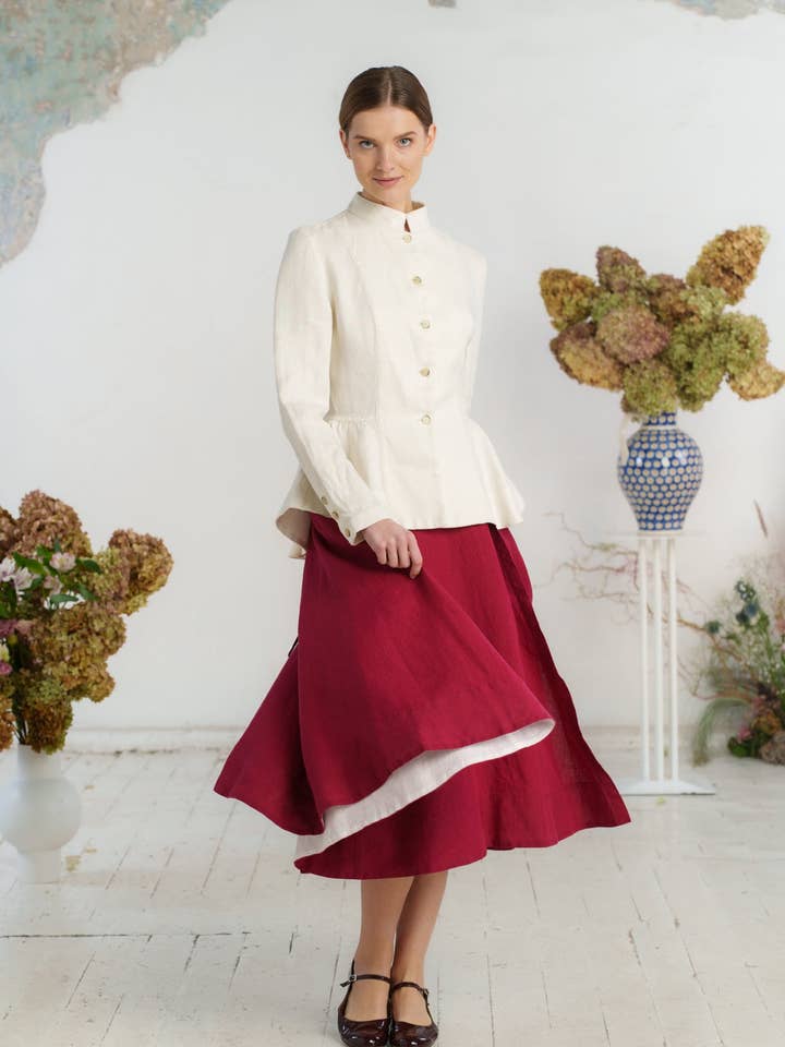 Peplum Jacket, Twill Linen, Milky Herringbone for wholesale on Faire7