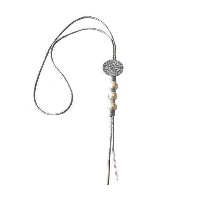 Pearl Medallion Silver Metallic Necklace for wholesale by Laurent Scott Collection