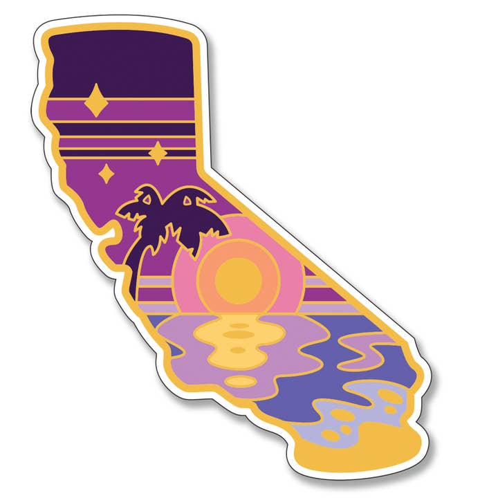 California Retro Sunset Vinyl Sticker for wholesale by SF Mercantile