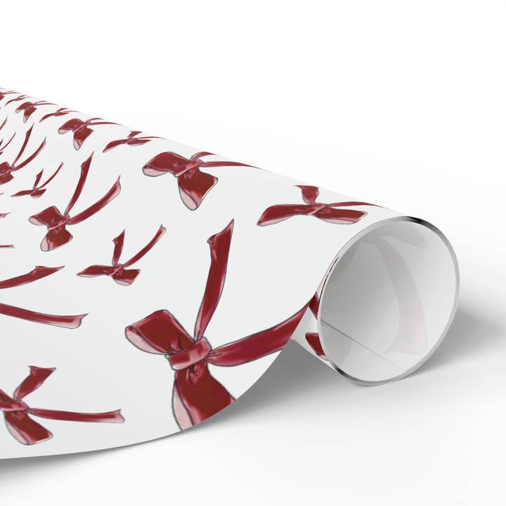 5' Roll - Coquette Bow Crimson and White Wrapping Paper for wholesale by Hey Y'all Party