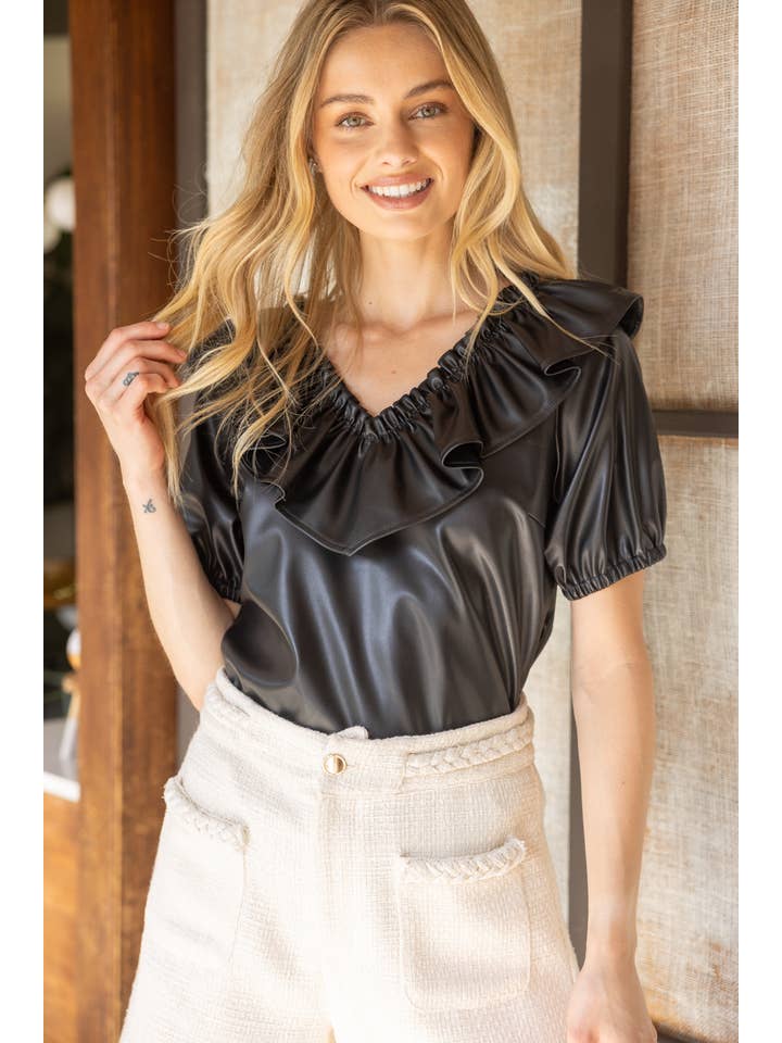 Preto 33147 Fato Largo Gola V Tampo em Pele Faux para venda a revendedores na Faire