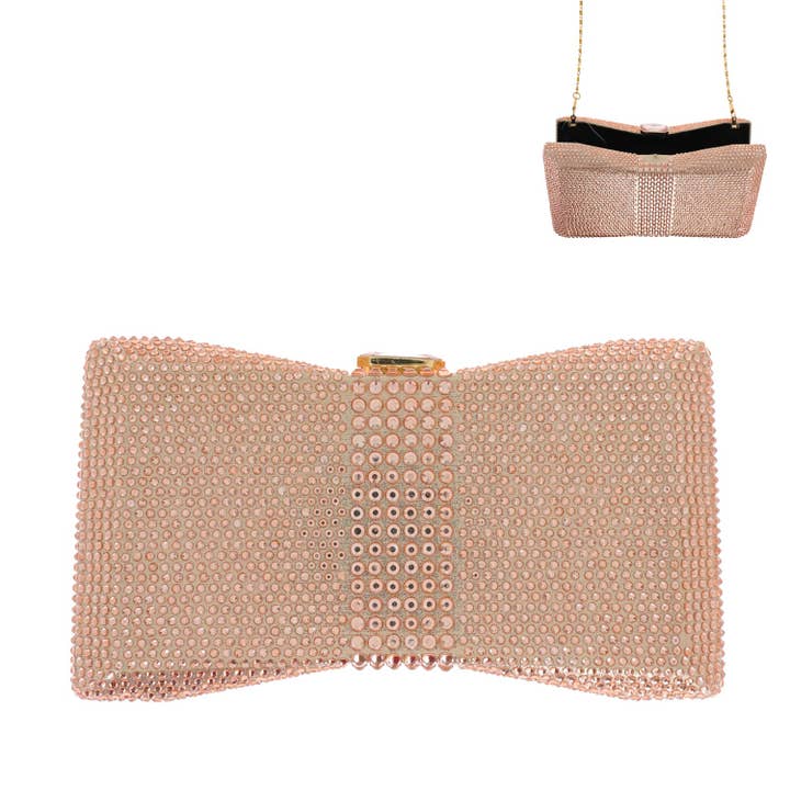 SP Sophia Collection - Wholesale Clutch Bag - Women's - Rhinestone Embellished Bow-Shaped Evening Clutch w/ Strap