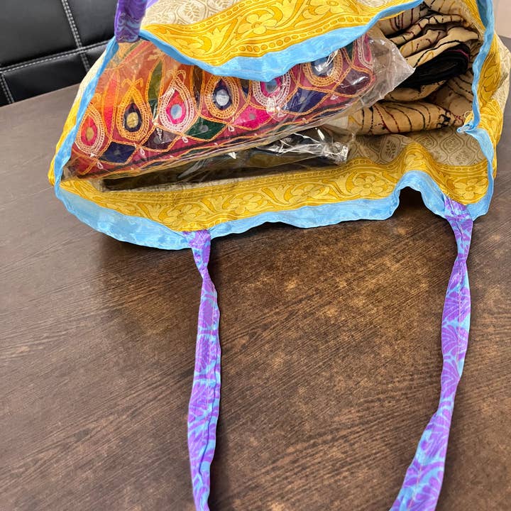 Meghcraft - Vendita all'ingrosso Borsa per shopping/spesa - Borsa per la spesa in seta vintage-Seta riciclata- Borse per sari riciclate