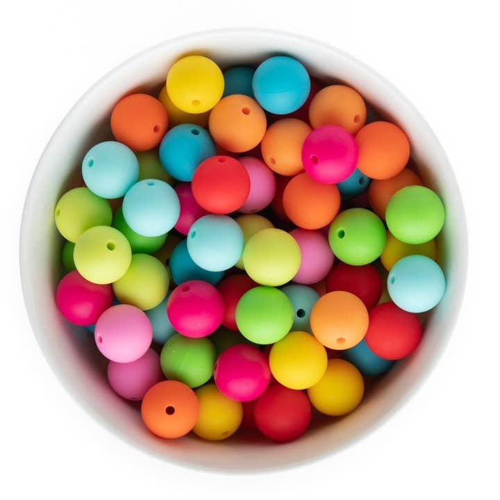 Rainbow Brights 15 mm runda silikonpärlpaket för wholesale av Cara & Co Silicone Craft Supply