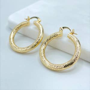 18K Gold Filled 40mm Paperclip Hoop Earrings, C-Hoop, Push Back Closure, Wholesale Jewelry Supplies