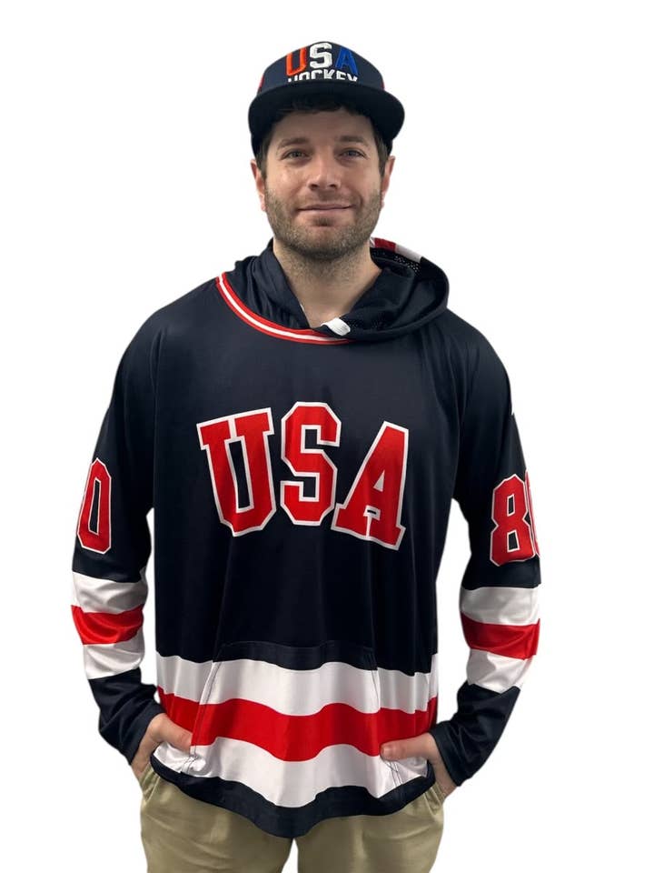 Miracle on Ice USA Hockey 1980 Lightweight Navy Hoodie for wholesale by Lowsportgeaar