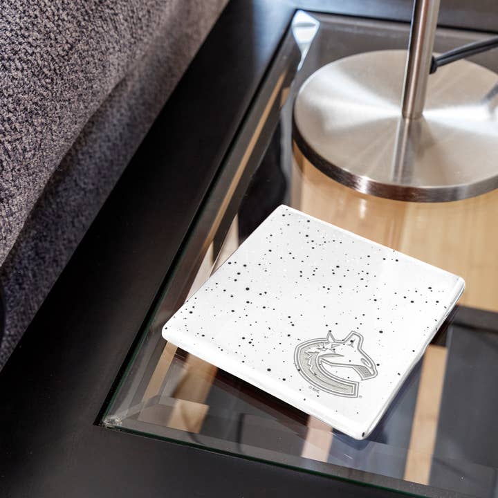 Rico Industries - Wholesale Coasters - NHL Vancouver Canucks White Laser Engraved Speckle Coaster3