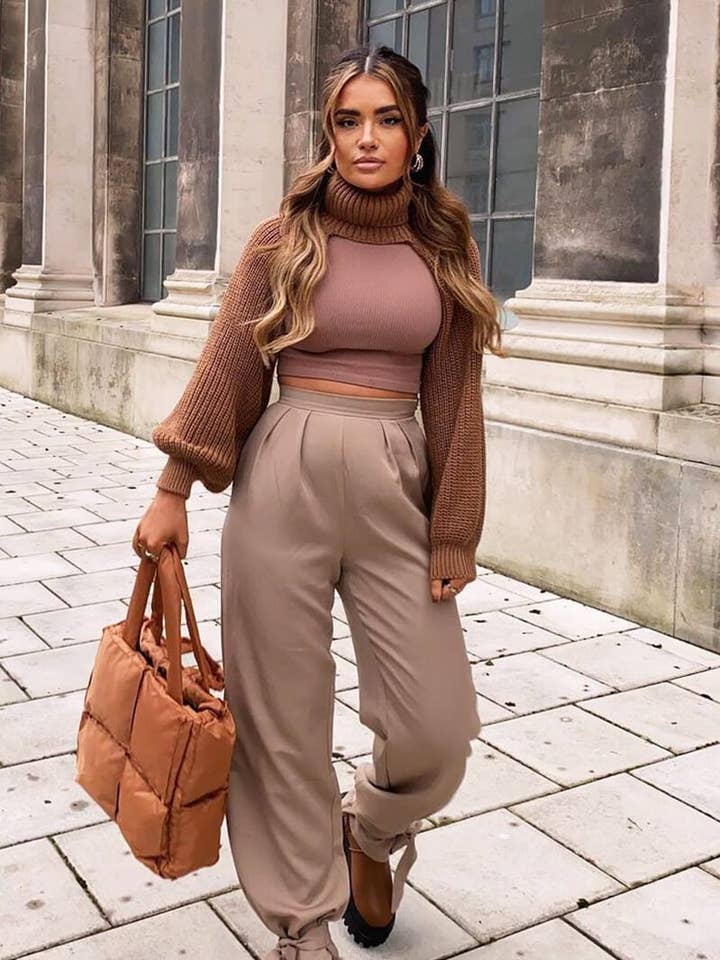 Brun Extrem Utskuren Hög Hals Jumper - Nihara för wholesale av Rebellious Fashion