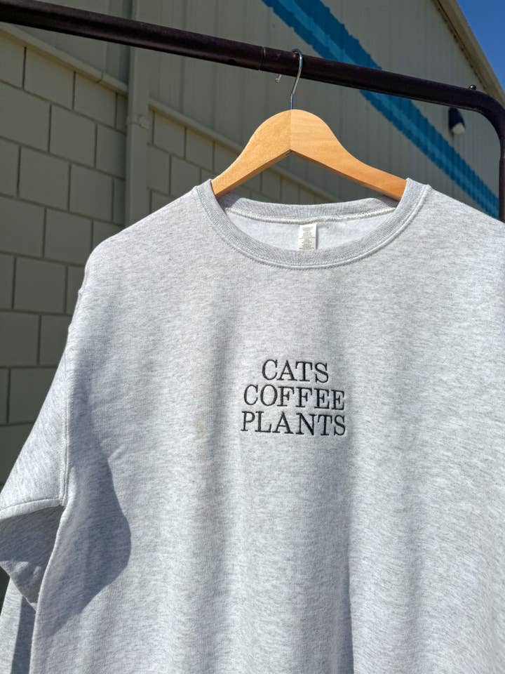 Emily Paige Company - Wholesale Sweatshirt - Women's - Cats, Coffee, Plants Embroidered Crewneck