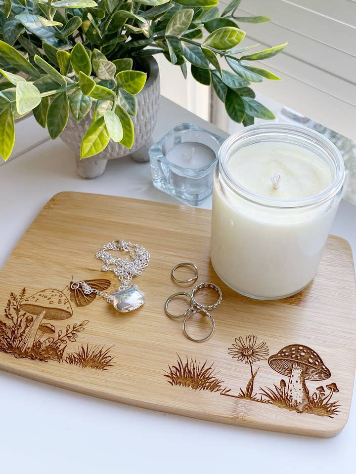 Mushroom Village Engrave Bamboo Candle Boards Set of 10 for wholesale by Black Butterfly Home Decor
