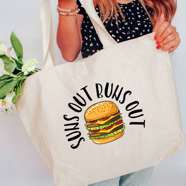 Love You a Latte Shop - Wholesale Tote Bag - Women's - Suns out Buns out Hamburger Tote Bag 2 SIZES