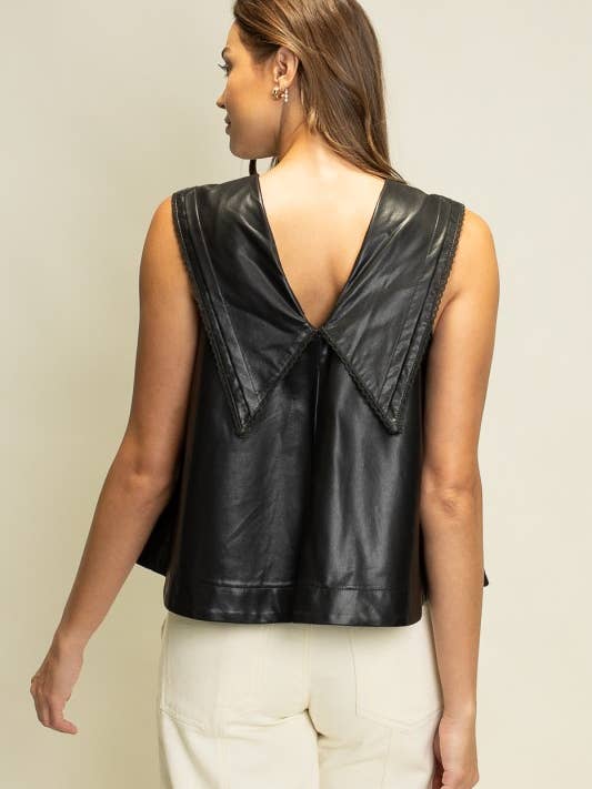 Heyson - Wholesale Blouse - Women's - SOT1241 Faux Leather Sailor Collar Top6