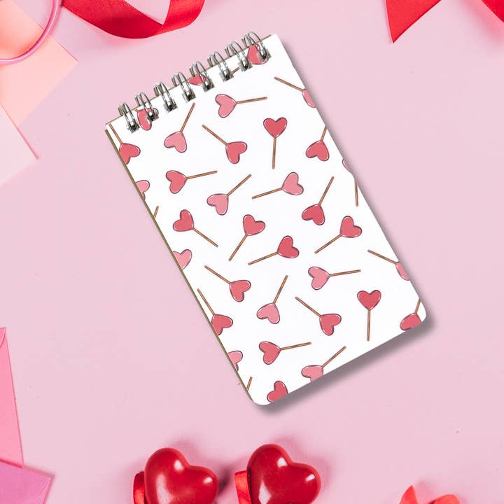 Hjerte-slikkepinde Mini-notesblok | Valentine Spiralnotesblok for engroshandel hos Pretty Pages