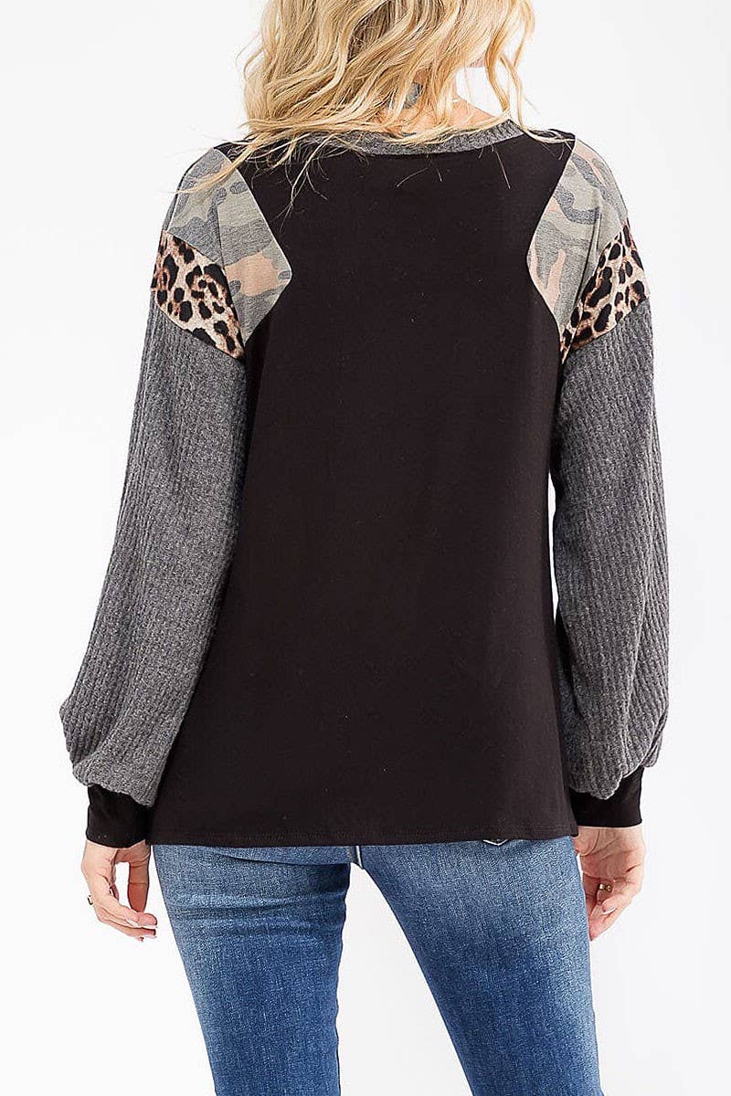 ROUSSEAU - Wholesale Gebreide top - Dames - KLEURBLOK CONTRAST PRINT LOOSE FIT TOP3