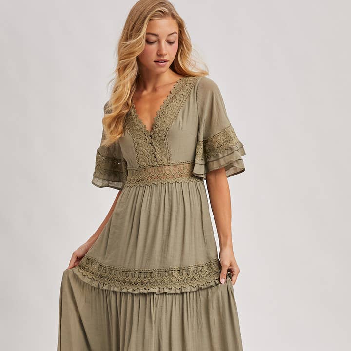 V-NECK LACE TRIM MAXI DRESS and other Purchase Wholesale ropa boho. Free Returns & Net 60 Terms on Faire trending on Faire.